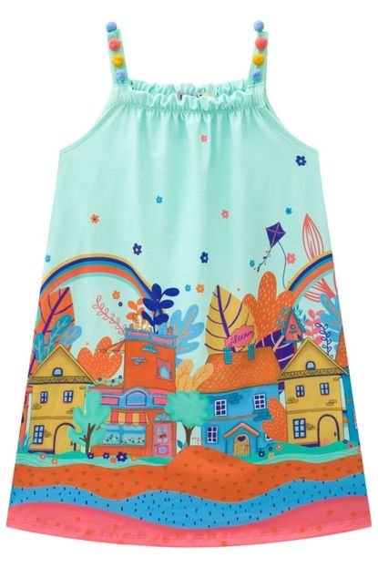 Vestido Infantil Kukiê Alecrim Verão Casinhas - Marca Le Petit Kukiê