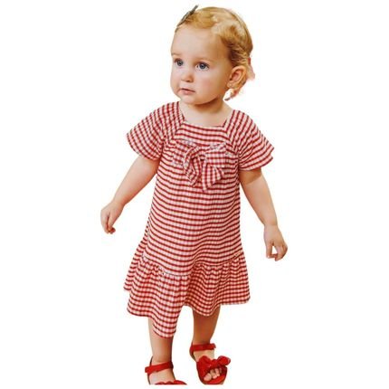 Vestido Verão Infantil Kukiê Menina Babados Com Laço  Vermelho - Marca Kukiê