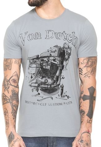 Camiseta Von Dutch Motorcycle Kustom Parts   Cinza