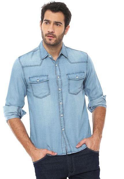 Camisa Jeans Crocker Reta Bolsos Azul - Marca Crocker