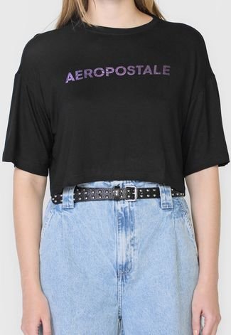 Camiseta Cropped Aeropostale Logo Preta