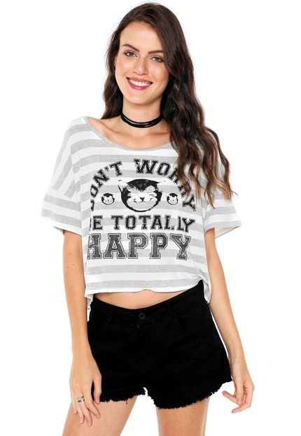 Blusa Groovy Forever Stamp Happy Branca/Cinza - Marca Groovy Forever