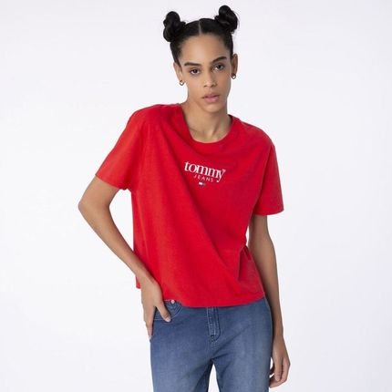 Camiseta Tommy Jeans Cropped Clássica Logo - Vermelha - Marca Tommy Hilfiger