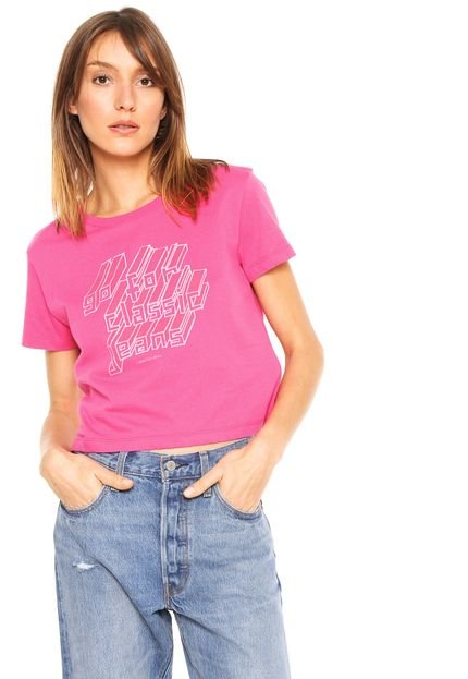Camiseta Cropped Calvin Klein Jeans Estampada Rosa - Marca Calvin Klein Jeans