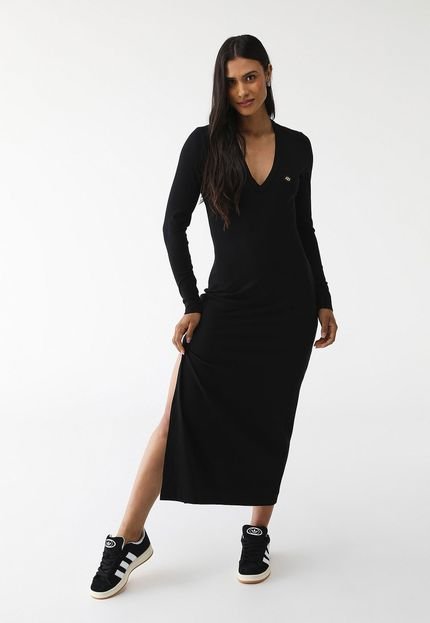 Vestido Canelado Colcci Longo Logo Preto - Marca Colcci