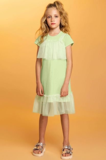 Vestido Infantil Menina com Sobreposição Tule Colorittá Verde Claro - Marca Colorittá