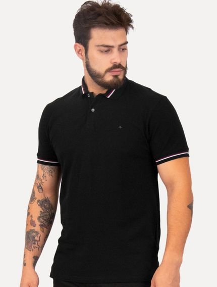 Polo Aramis Masculina Piquet Duo Frisos Preta - Marca Aramis