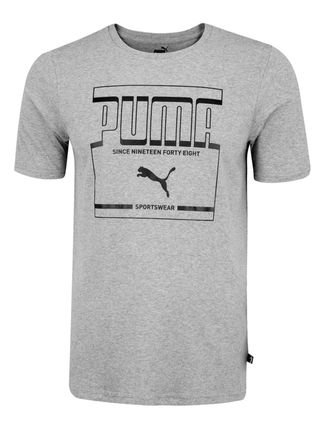 Camiseta Puma Masculina Graphic Tee Peacoat Cinza Mescla
