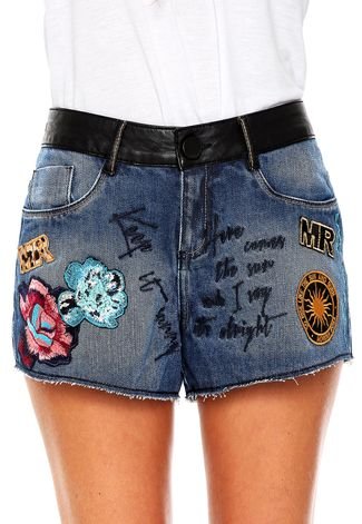Short Jeans Morena Rosa Patches Azul