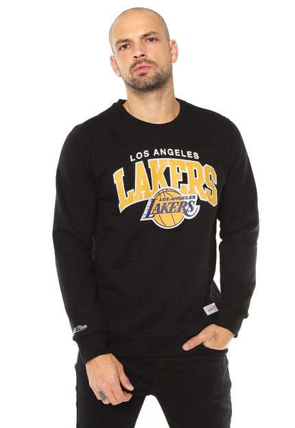Moletom Flanelado Fechado Mitchell & Ness Los Angeles Lakers  Preto - Marca Mitchell & Ness