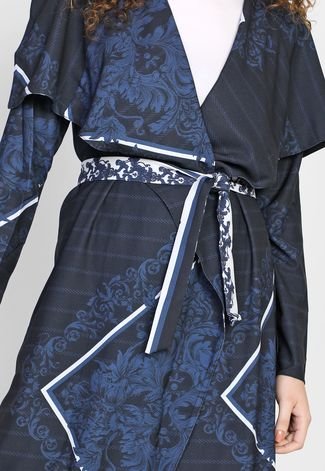 Kimono Lança Perfume Alongado Estampado Azul/Branco