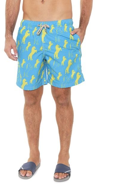 Bermuda Água Shorts Co Reta Cavalos Azul/Amarela - Marca Shorts Co