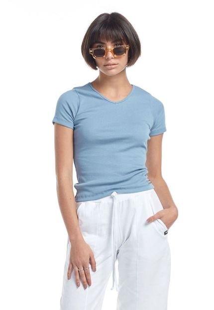 Camiseta Canelada Slim Brohood Feminina Azul - Marca Brohood