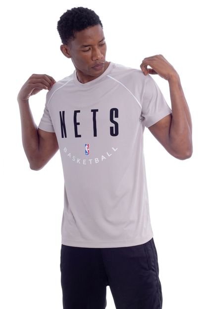 Camiseta NBA Raglan Estampada Brooklyn Nets Casual Cinza - Marca NBA