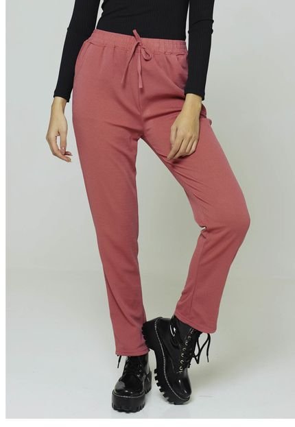 Calça Rosa em Malha Crepe Sob com Bolsos e Elástico Jogger - Marca SOB