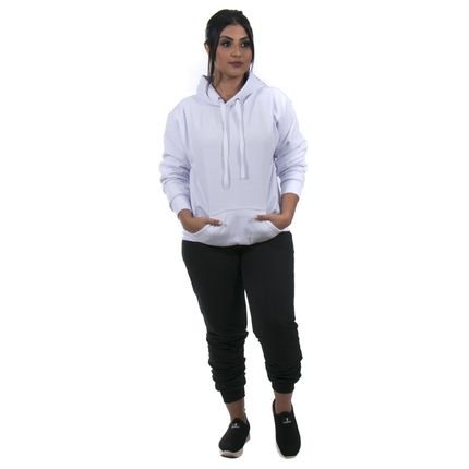 Conjunto Moletom Feminino Calça Preta e Blusa de Moletom cor Branco - Marca Ipê Mulato
