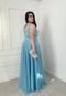Vestido Longo de Festa Madrinhas Plus Size Regata Renda Laço Marlenne Azul Serenity - Marca Cia do Vestido