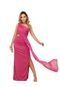 Vestido Longo de Festa Premium Convidadas Madrinhas Casamento um Ombro Com Brilho Abertura Lateral Aliene Rosa Pink - Marca Cia do Vestido