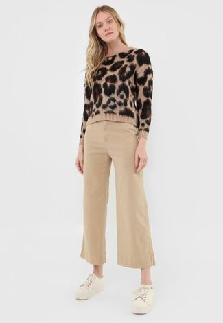 Suéter Only Tricot Animal Print Bege