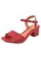 Sandália Salto Grosso Rosa Chic Calçados Feminino Salto Alto Bloco Bico Quadrado Vermelho - Marca Rosa Chic Calçados