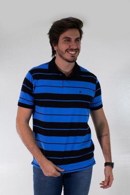 Camisa Polo Masculina Listrada Azul Preto Elastano Anticorpus - Marca Anticorpus JeansWear