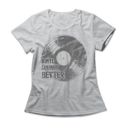 Camiseta Feminina Vinyl Sounds Better - Mescla Cinza - Marca Studio Geek 