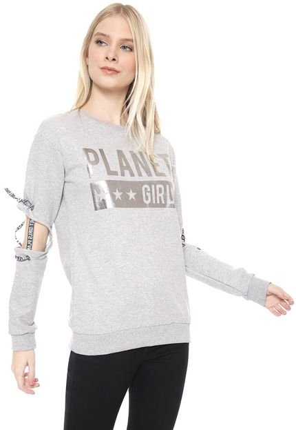 Moletom Fechado Planet Girls Recorte Cinza - Marca Planet Girls