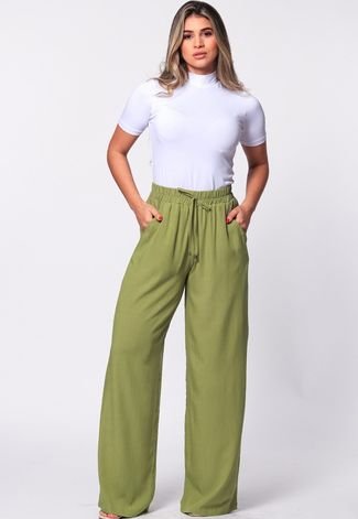 Calça Pantalona em Viscose B’Bonnie Manu Salvia