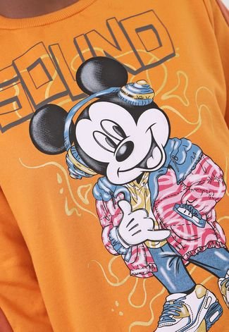 Blusa de Moletom Flanelada Fechada Cativa Disney Mickey Sound Laranja