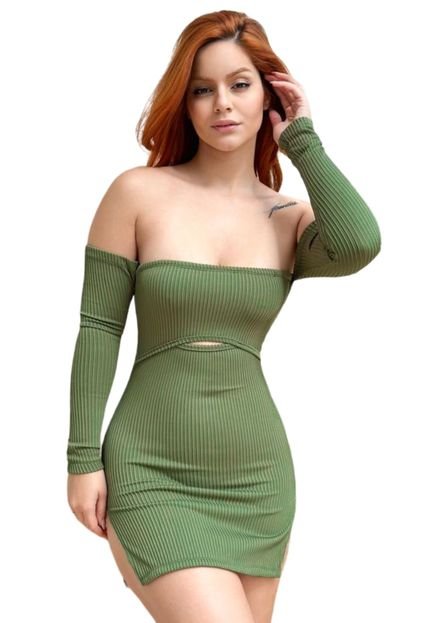 Vestido Feminino Curto Tomara que Caia Ciganinha Com Manga Longa  Verde - Marca Penelópe Joy