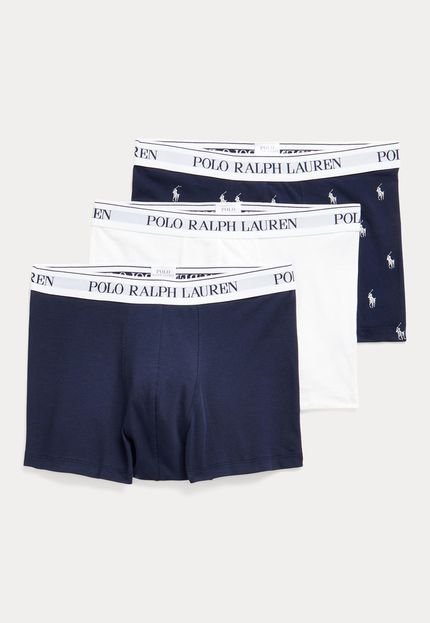 Kit 3pçs Cueca Polo Ralph Lauren Boxer Logo Azul-Marinho/Branca - Marca Polo Ralph Lauren