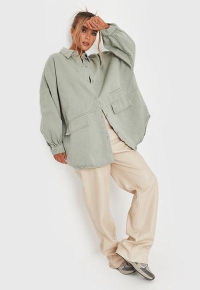 Blusa MISSGUIDED Pocket Shirt Co Ord Denim Verde - Calce Oversize - Compra | Dafiti Chile