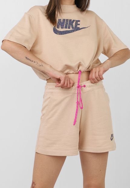 Camiseta Cropped Nike Sportswear W Nsw Icn Clsh Top Bege - Marca Nike Sportswear