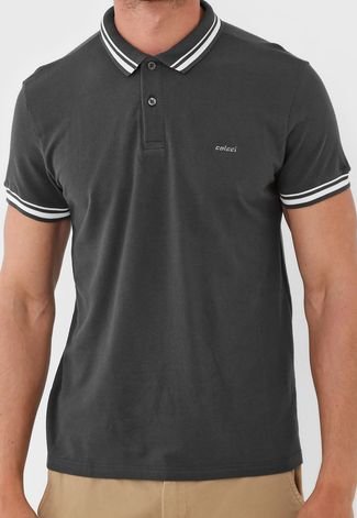 Camisa Polo Colcci Reta Frisos Grafite