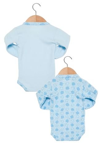Kit Bodies Tilly Baby Bordado Urso Infantil Azul