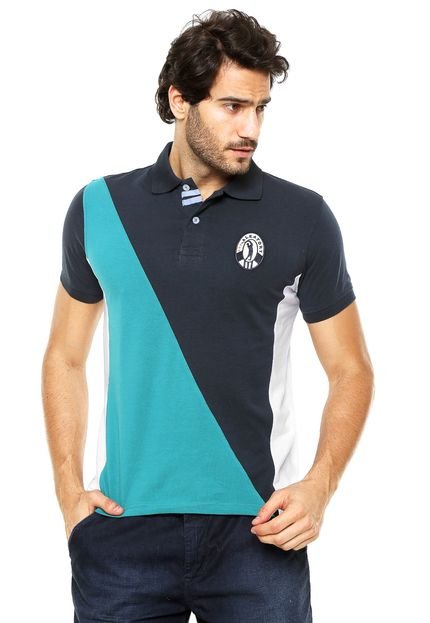 Camisa Polo Aleatory Recortes Azul-Marinho/Verde - Marca Aleatory