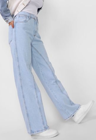 Calça Jeans My Favorite Things Wide Leg Pespontos Azul