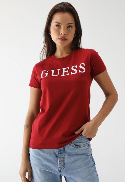 Camiseta Guess Reta Estampada Vermelha - Marca Guess