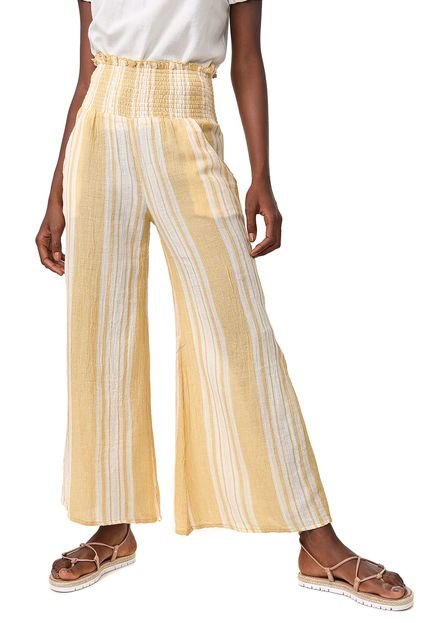 Calça Rip Curl Pantalona Seaside Stripe Branca/Amarela - Marca Rip Curl