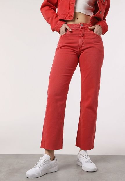 Calça Cropped Sarja Calvin Klein Jeans Reta Color Vermelha - Marca Calvin Klein Jeans