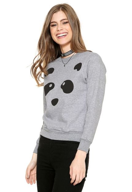 Moletom Flanelado Fechado FiveBlu Panda Cinza - Marca FiveBlu