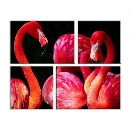 Conjunto de 4 Telas Decorativas em Canvas 83x103 Belo Flamingo Multicolorido - Marca Wevans