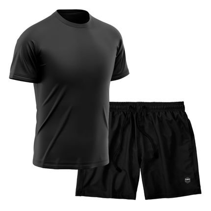 Kit Short   Camiseta Dry Treino Fitness Academia Bermuda Camisa Praia Esporte Preto - Marca Life
