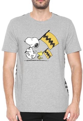 Camiseta Snoopy Manga Curta Flags Cinza