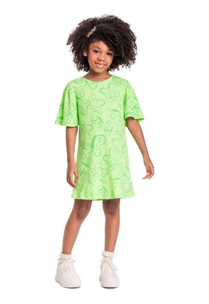 Vestido Infantil em Ribana Canelada para Menina Quimby Verde - Marca Quimby