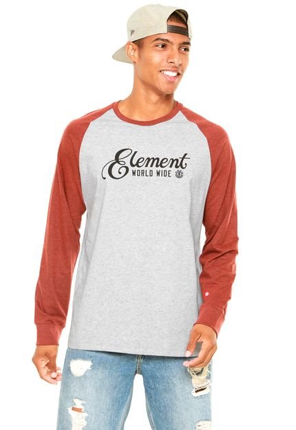 Camiseta Element World Wide Cinza/Vermelha - Marca Element