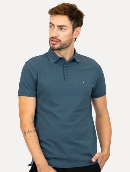 Polo Tommy Hilfiger Masculina Slim Piquet 1985 Aegean Sea Azul Escuro - Marca Tommy Hilfiger