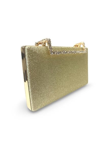 Bolsa Clutch Liage Casamento Brilho Pedraria Pedra Glitter Strass Alcinha Alça Metal Dourada - Marca Liage