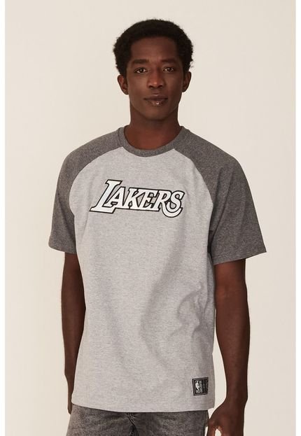 Camiseta NBA Raglan Estampada Los Angeles Lakers Casual Cinza Mescla - Marca NBA