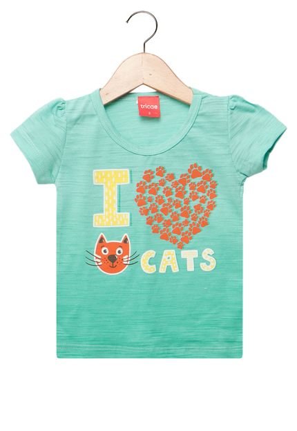 Camiseta Manga Curta Tricae Love Cats Verde - Marca Tricae